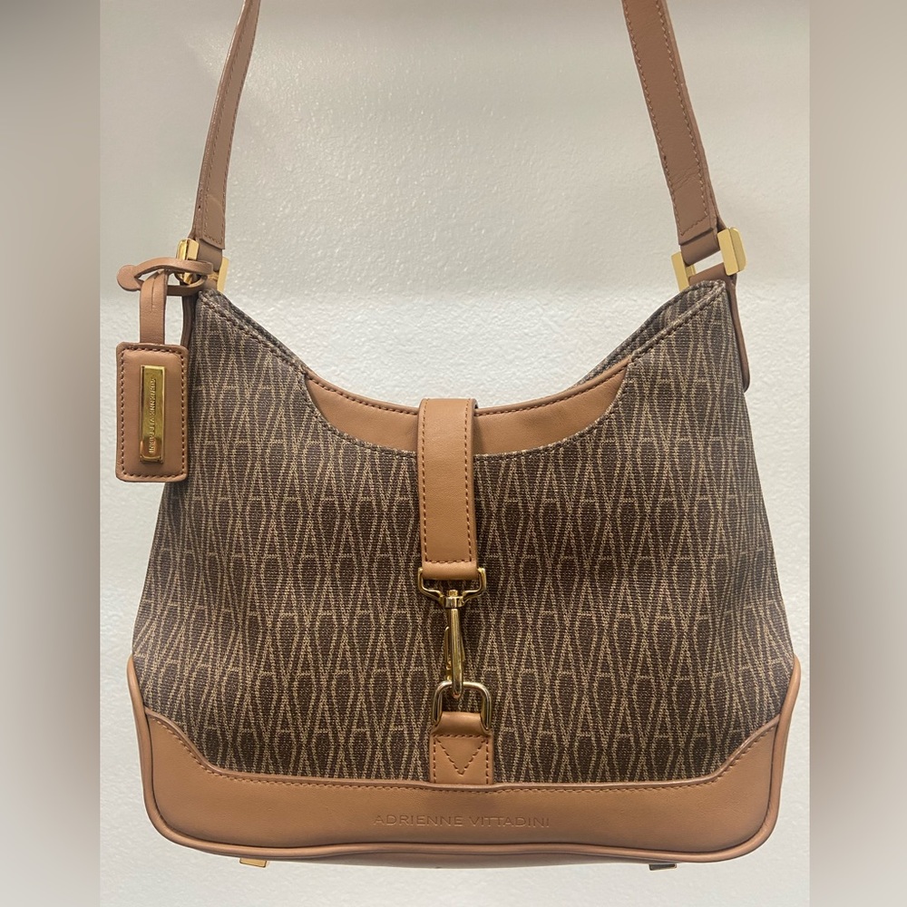 Adrienne Vittandi Signature Shoulder Bag With Gold Clasps -Like New